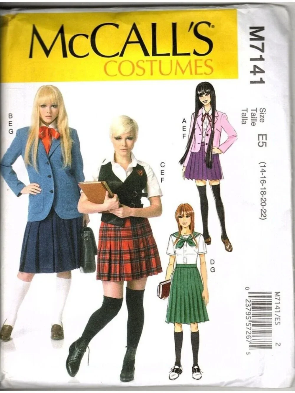 McCalls M7141 Misses 14-22 School Girl Uniform Cosplay Costume Sewing Pattern